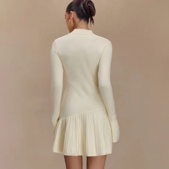 Meshki Blair Knit Mini Dress With Pleats - Ivory - Picture 3 of 15